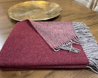 Dark red color reversible wool throw plaid 100% N. Zealand wool blanket large warm sofa blanket 140x200cm/55x79 In