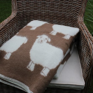 Organic Sheep Wool Blanket | 100% Natural Wool Throw | Highest Quality Brown Plaid Sofa Blanket | Handmade 51x79 in | Eco Wool Baby Gift