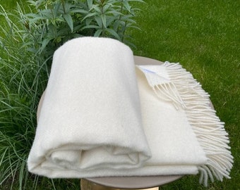 Cream White Pure Wool Blanket Wool Throw - Large Sofa Blanket - Eco Wool Throw - 55x79"/140x200 cm Eco Wool