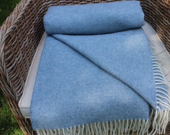 Couverture en laine mérinos bleu clair taille 140 x 200 cm 51 x 79 en laine mérinos de qualité supérieure jetée décoration douce couverture en laine pour grand canapé laine écologique