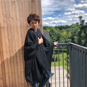 Woolen Cape Wrap Poncho 100% Natural Wool Fleece with Collar | Size 51 x 75 In | Eco Organic Wool Perfect Gift