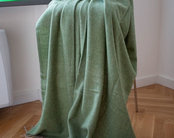 Premium Qualität Hellgrün weiche Merino Schafwolle Decke in Fischgrätenbindung Merino Wolle Tagesdecke Couchüberwurf Öko