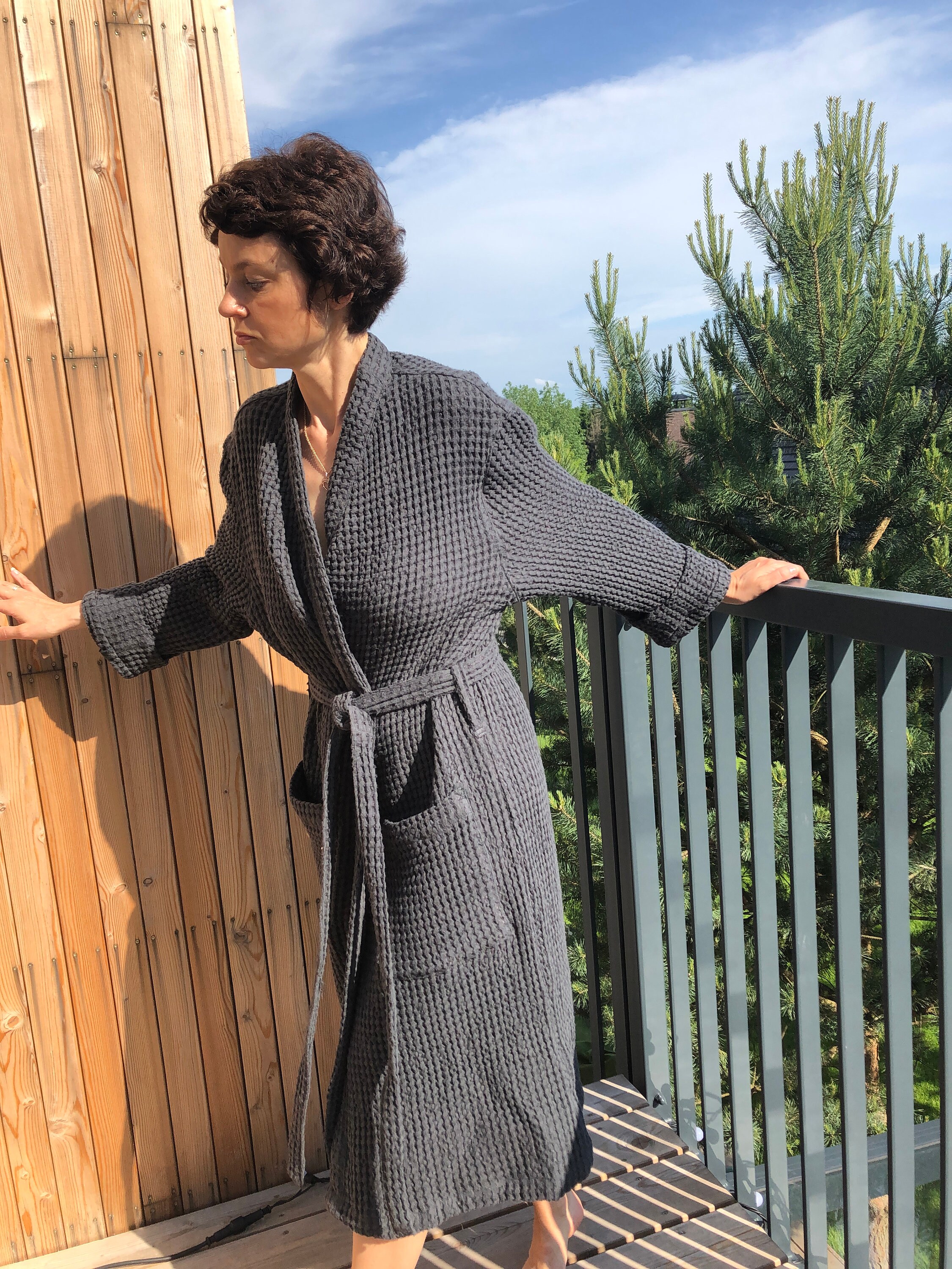 Grey Waffle Linen Bathrobe Waffle Linen Robe With Belt ECO Etsy