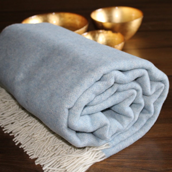Premium quality double sided blue/white soft merino wool blanket with cashmere merino wool throw cashmere bedspread sofa throw luxury gift