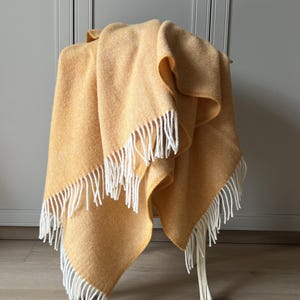European Quality Amber Yellow Wool Blanket – 100% New Zealand Virgin Wool Throw, Natural Plaid Bedspread, Large Sofa & Couch Blanket