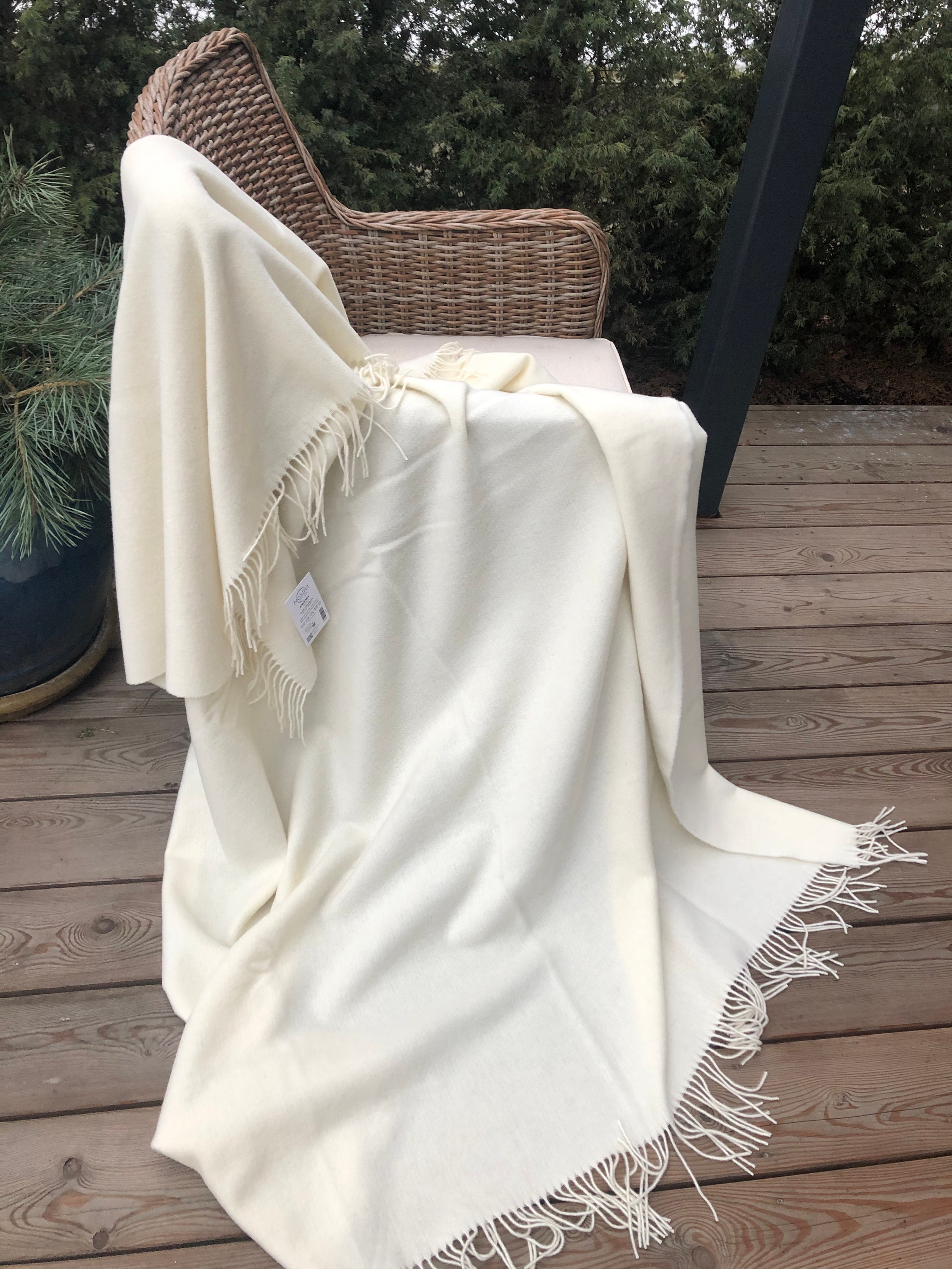 Premium quality soft white merino wool blanket with cashmere_ Etsy