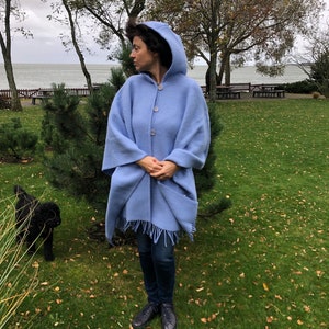 Woolen CAPE with a HOOD, Wool Wrap, Wool Poncho 100%, Natural Wool, Fleece Wrap, NEW, Size 51 x 75 In, Eco, Gift