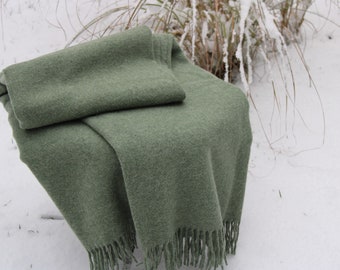 Manta de lana verde salvia 100% lana nueva de Nueva Zelanda manta de lana virgen 55x79 en manta de lana a cuadros colcha de sofá grande