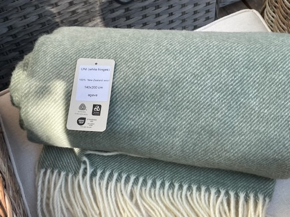 Alpenwolle Wollen deken 140x200cm Nieuw-Zeeland 100% wol uit Nieuw-Zeeland, plaid met franjes (turquoise Alpenwolle Wollen deken 140x200cm Nieuw-Zeeland 100% wol uit Nieuw-Zeeland, plaid met franjes (turquoise