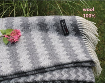 Luxury soft and warm natural sheep wool blanket 100% pure new wool throw organic wool bedspread in grey color large couch throw eco wool