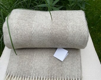 Light Beige Natural Sheep Wool Blanket - 100% Wool Throw - Wool Plaid Bedspread - Large Sofa Throw - 55x79" - Eco Wool - Gift