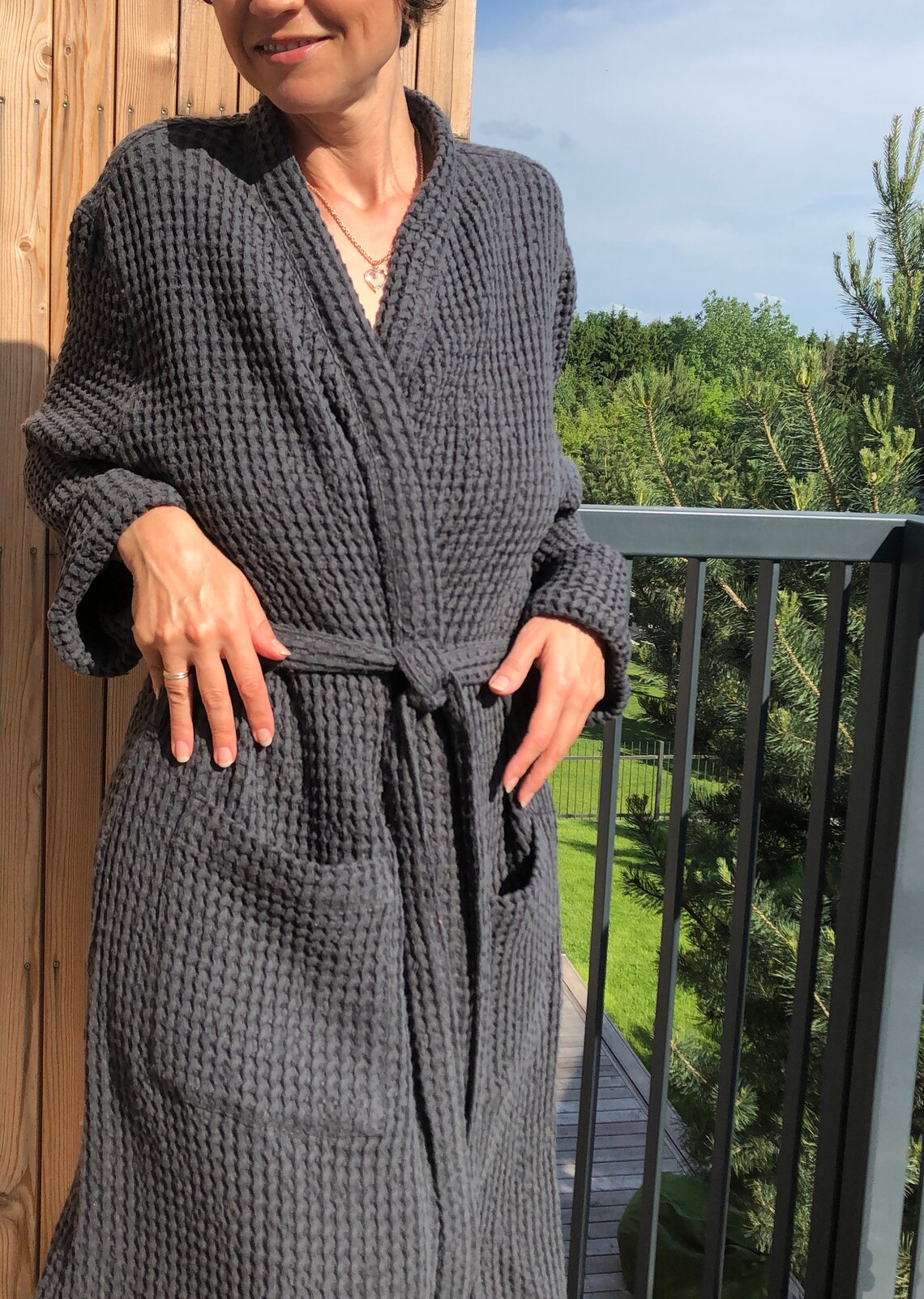 Grey Waffle Linen Bathrobe Waffle Linen Robe With Belt ECO Etsy