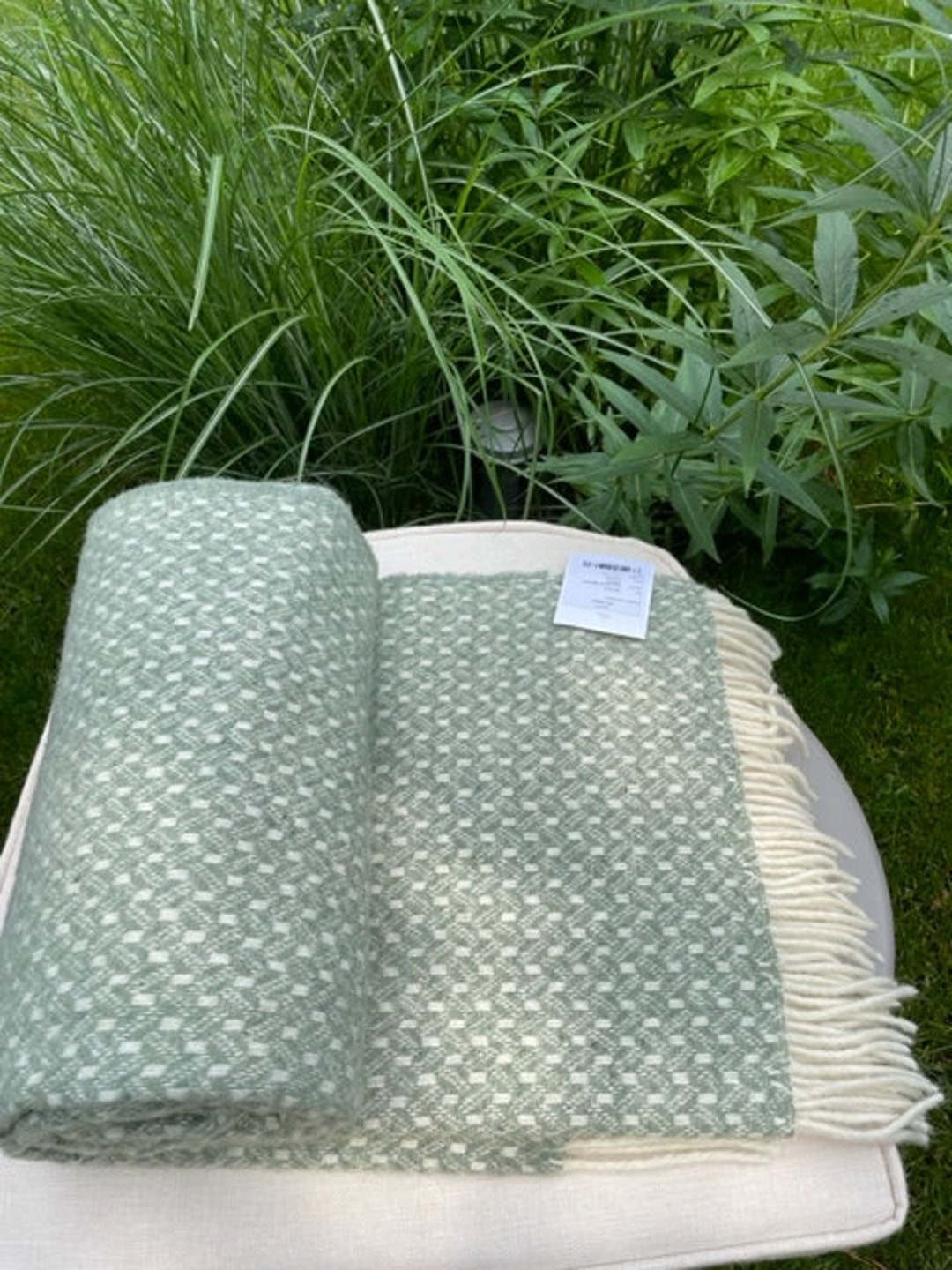 Sage Green Color New Zealand Sheep Wool Blanket, 100 Natural Wool