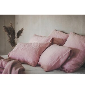 Washed linen bedding set in light rose color_ Stone washed linen duvet Cover & 2 Pillow cases_100% European linen bed set_ European flax image 3