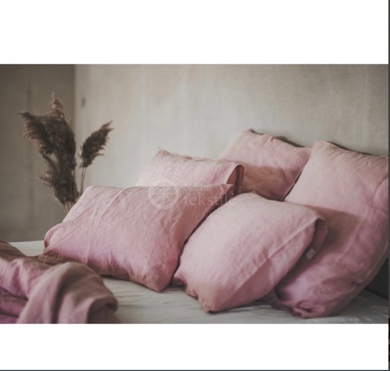 Washed linen bedding set in light rose color_ Stone washed linen duvet Cover & 2 Pillow cases_100% European linen bed set_ European flax image 3