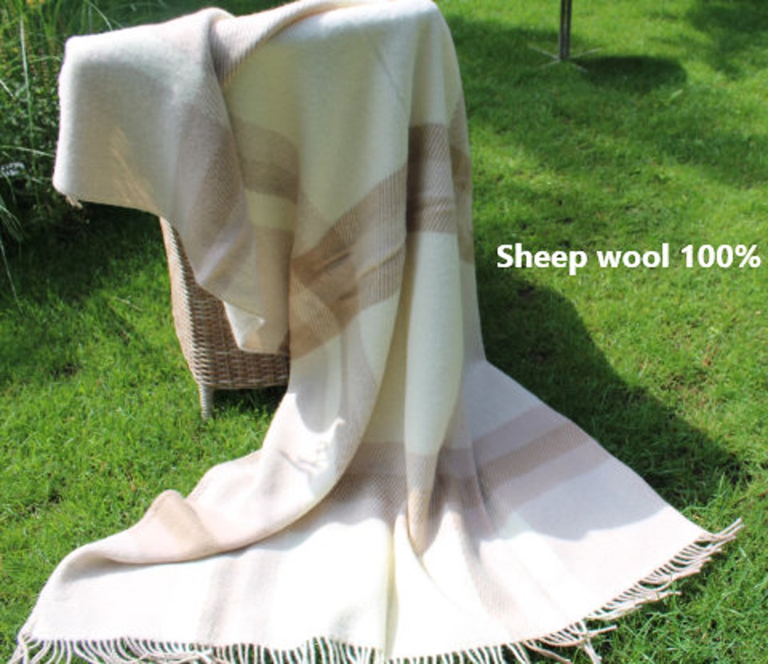 Large Beige Sheep Wool Blanket 100 Natural Wool Throw Highest Quality