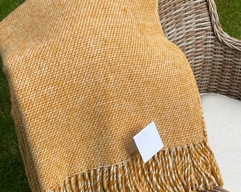 Extra quality wool blanket soft warm and cozy large mustard ochre yellow large sofa throw plaid blanket size 140x200cm/55x79 in