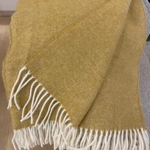 Extra Quality Merino Wool Blanket: Soft, Warm, and Cozy Large Mustard Ochre Yellow Sofa Throw Plaid Blanket - Size 140x200cm/55x79in
