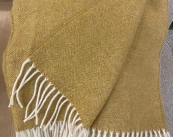 Extra Quality Merino Wool Blanket: Soft, Warm, and Cozy Large Mustard Ochre Yellow Sofa Throw Plaid Blanket - Size 140x200cm/55x79in
