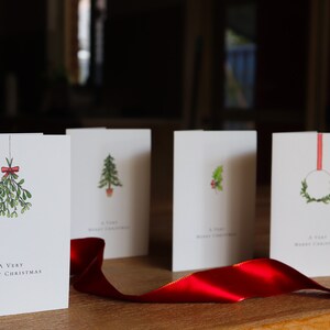 Set van 4 - Traditionele kerstgroen aquarel kaarten