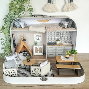 Large Dollhouse in a Suitcase, The Sleepover Suite, Miniature furniture in 1:12 scale, Maileg mouse house