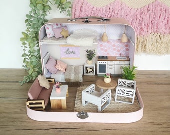 Medium Dollhouse in a Suitcase, Miniature furniture in 1:12 scale, Maileg mouse house