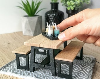 Miniature dining set 1:12 scale, modern miniature dollhouse furniture ( perfect for Ikea Dollhouse)