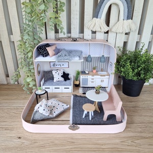 Medium Dollhouse in a Suitcase, Miniature furniture in 1:12 scale, Maileg mouse house image 1