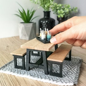 Miniature dining set 1:12 scale, modern miniature dollhouse furniture ( perfect for Ikea Dollhouse)