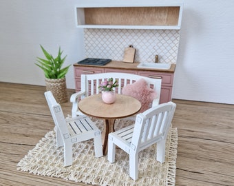 Miniature dining set 1:12 scale, modern miniature dollhouse furniture ( perfect for Ikea Dollhouse)