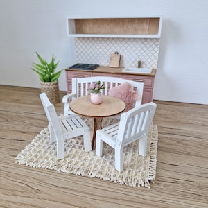 Ensemble de salle à manger miniature à l&#39;échelle 1:12, Ivory Blossom, meubles de maison de poupée miniatures modernes (parfait pour la maison de poupée Ikea)