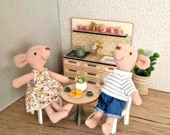 ママとパパのネズミ人形、手作りの布製人形 - ドールハウスで遊べる