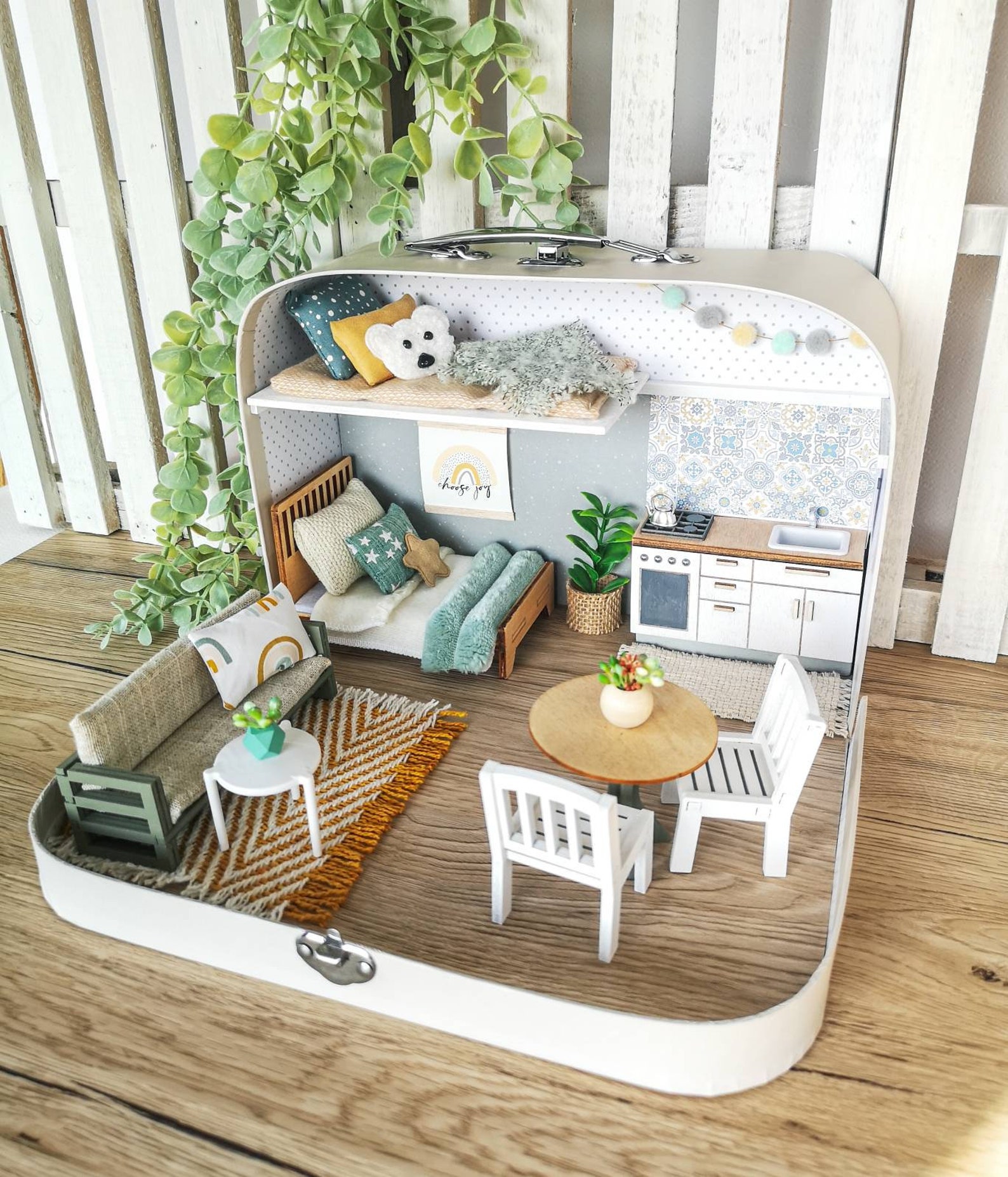 Medium Dollhouse in a Suitcase, Miniature furniture in 1:12 scale, Maileg mouse house