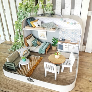 Medium Dollhouse in a Suitcase, The Calm Grove, Miniature furniture in 1:12 scale, Maileg mouse house