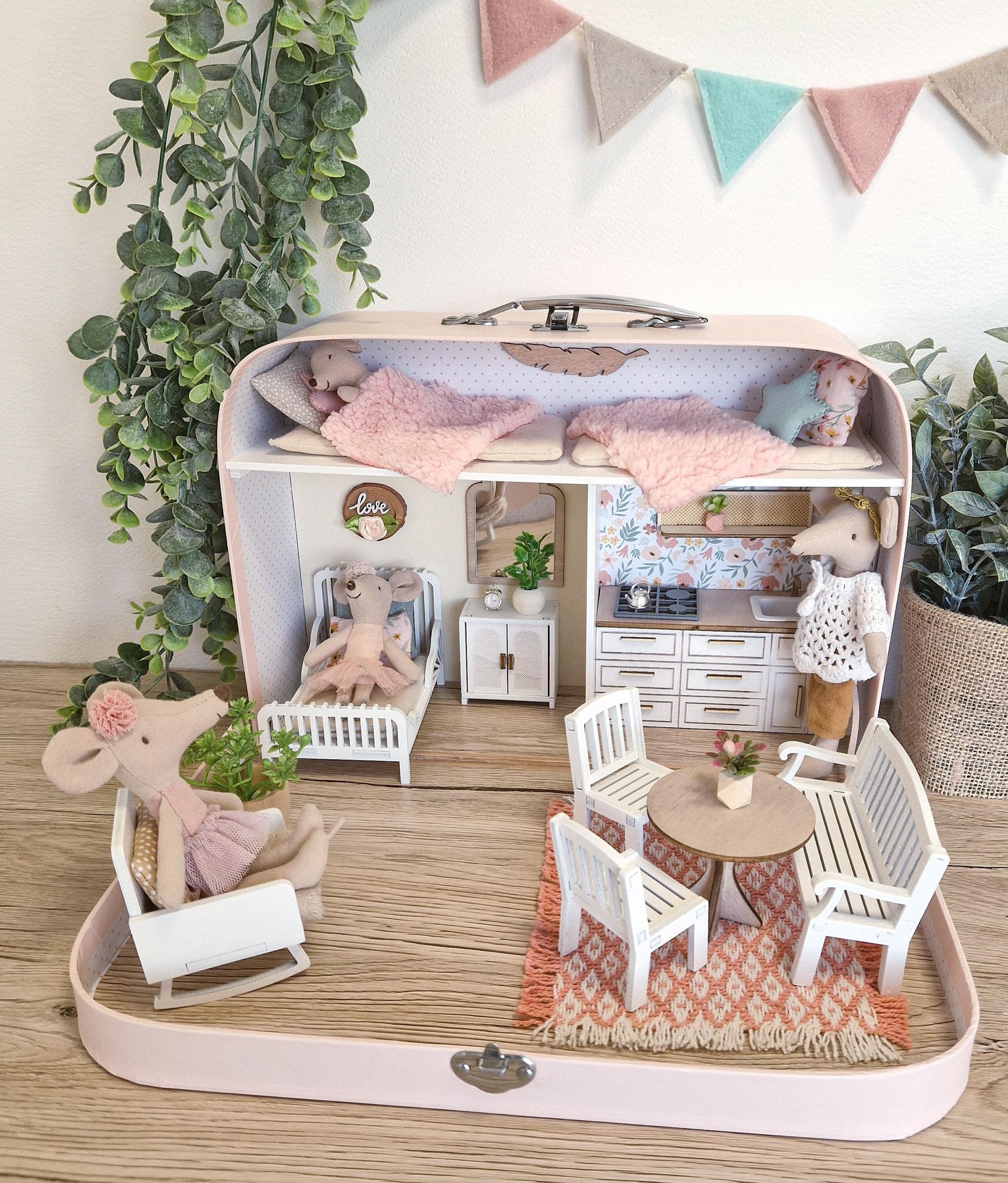 Large Dollhouse in a Suitcase,cozy Rose Cottage, Miniature