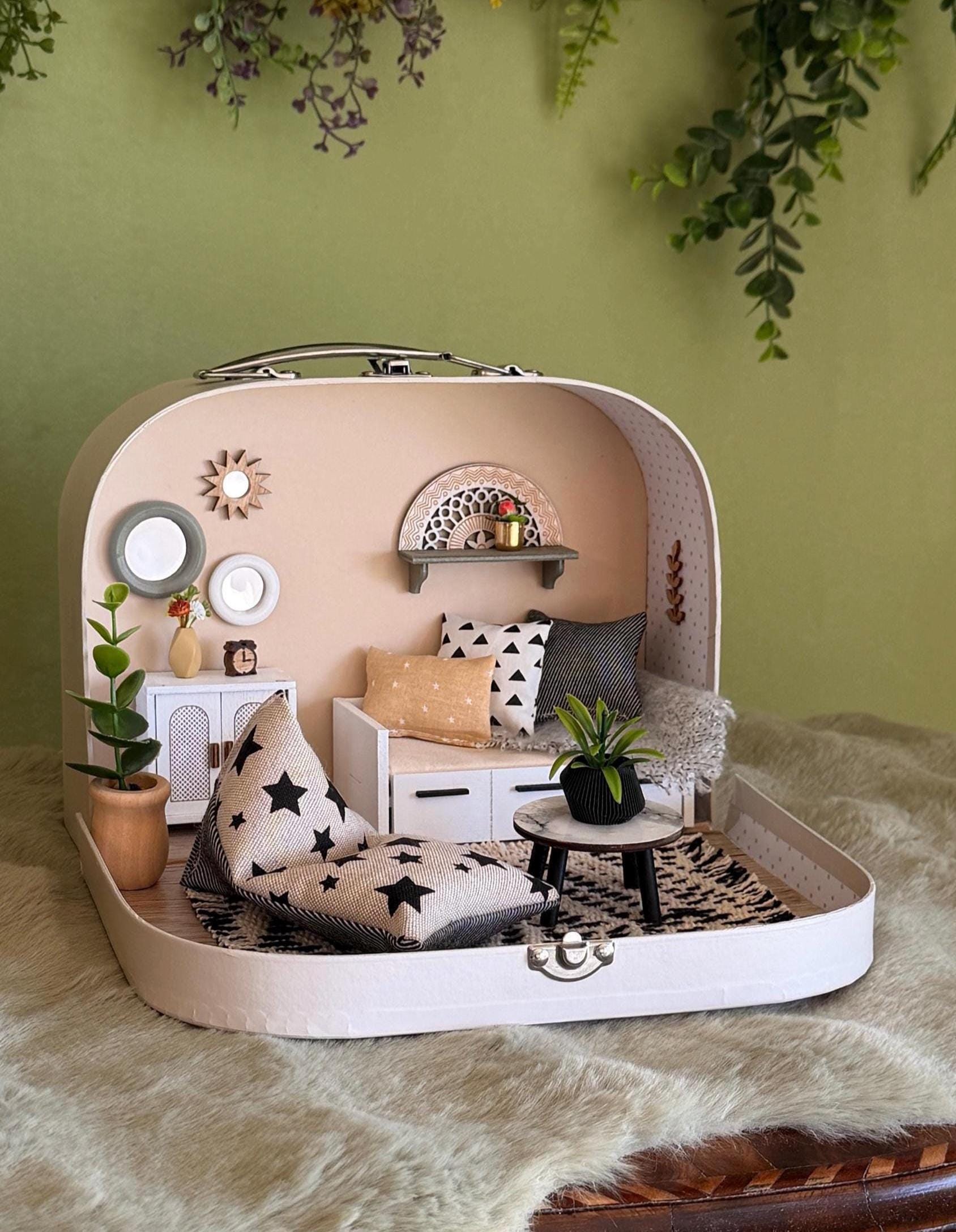 Small Dollhouse in a Suitcase, Maileg Mouse Furniture, Miniature