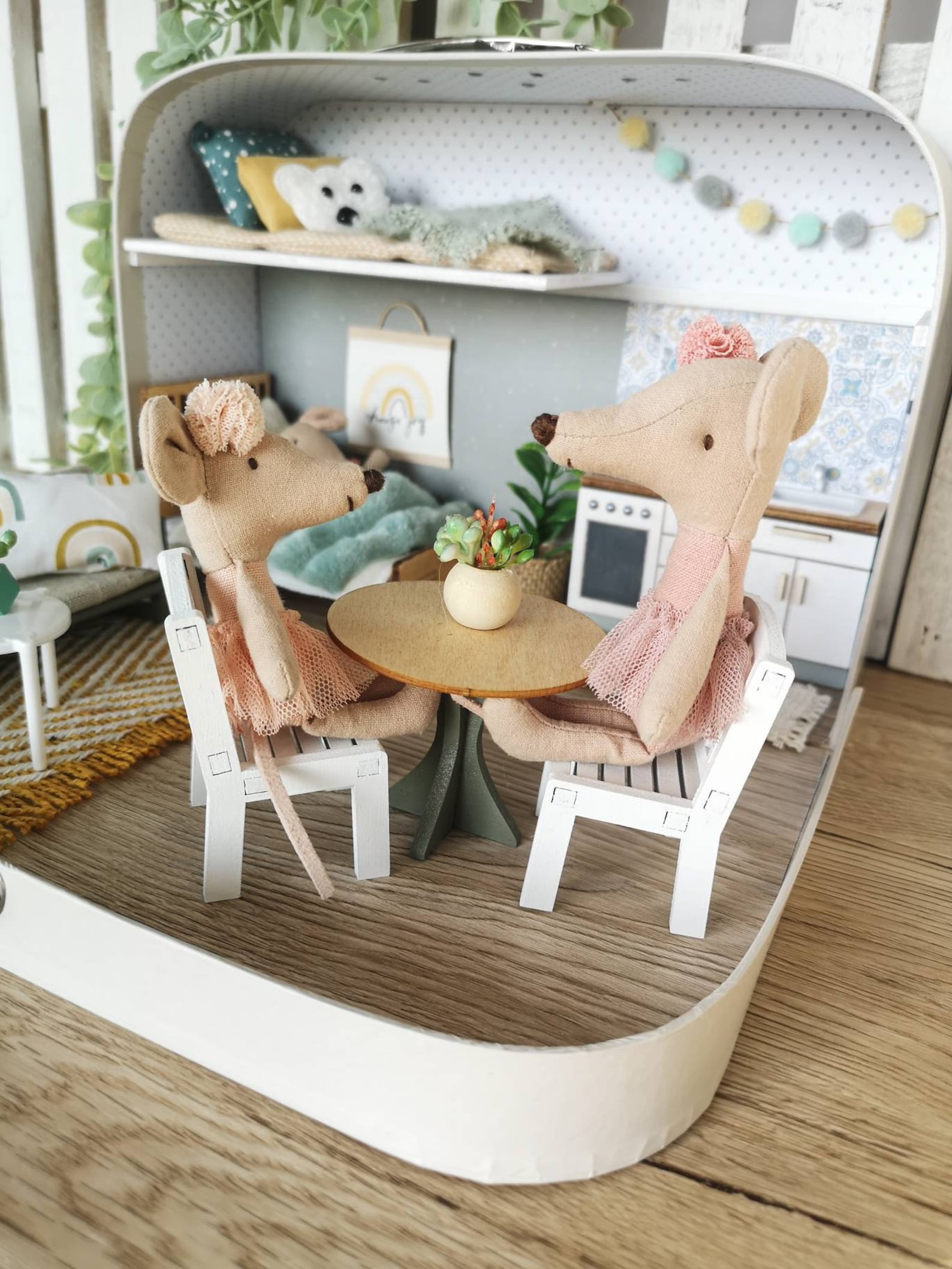 Medium Dollhouse in a Suitcase, Miniature furniture in 1:12 scale, Maileg mouse house