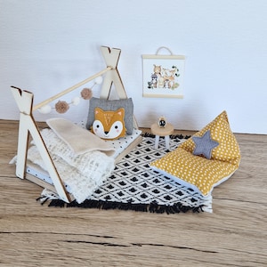 Dolhouse kids room set 1:12 scale, Cozy Fox, miniature furniture bundle, maileg mice (perfect for Ikea dollhouse)