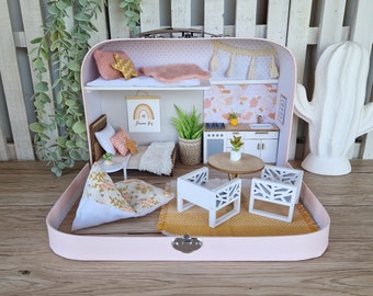 Medium Dollhouse in a Suitcase, Miniature furniture in 1:12 scale, Maileg mouse house