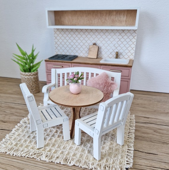 Miniature Dining Set 1 12 Scale Ivory Blossom Modern Miniature Dollhouse Furniture Perfect for Ikea Dollhouse Etsy Canada