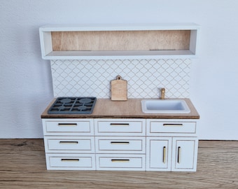 Miniature dollhouse kitchen, White, 1:12 scale, miniature furniture (perfect for Ikea dollhouse)