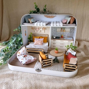 Large Dollhouse in a Suitcase, Miniature furniture in 1:12 scale, Maileg mouse house