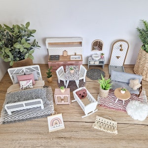 Miniature furniture set, Blush and White, dollhouse 1:12 scale furniture bundle (perfect for Ikea dollhouse)