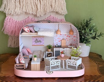 Medium Dollhouse in a Suitcase, Blush Haven, Miniature furniture in 1:12 scale, Maileg mouse house