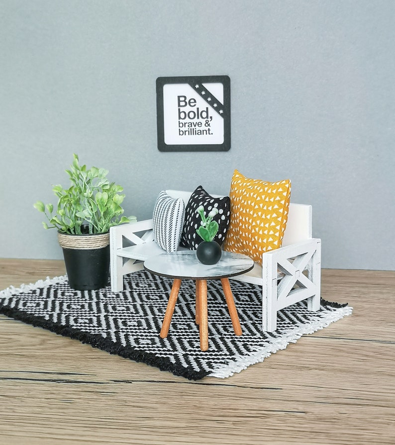 Miniature living room bundle 1:12 scale, modern dollhouse furniture perfect for Ikea Flisat Dollhouse image 2