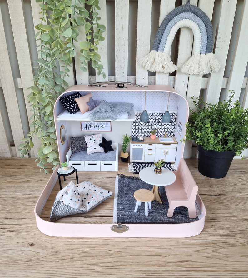 Medium Dollhouse in a Suitcase, Miniature furniture in 1:12 scale, Maileg mouse house image 1