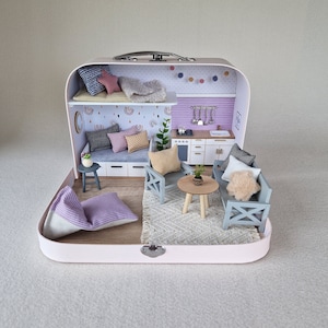 Medium Dollhouse in a Suitcase, Indigo Dreams, Miniature furniture in 1:12 scale, Maileg mouse house