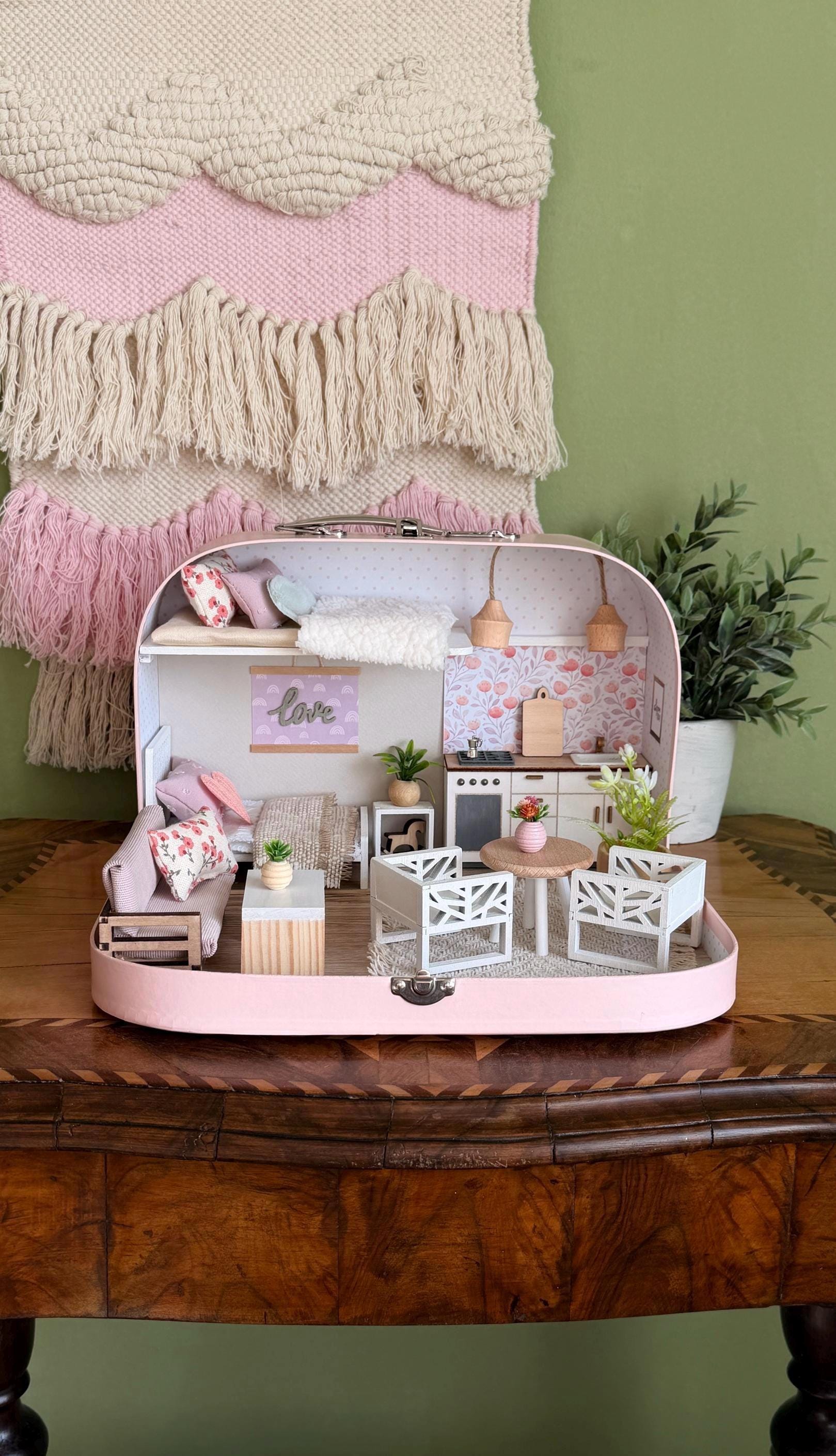 Medium Dollhouse in a Suitcase, Blush Haven, Miniature Furniture