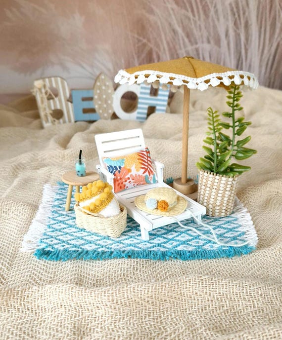 Dolhouse Furniture Set 1:12 Scale, Miniature Beach Lounge Set
