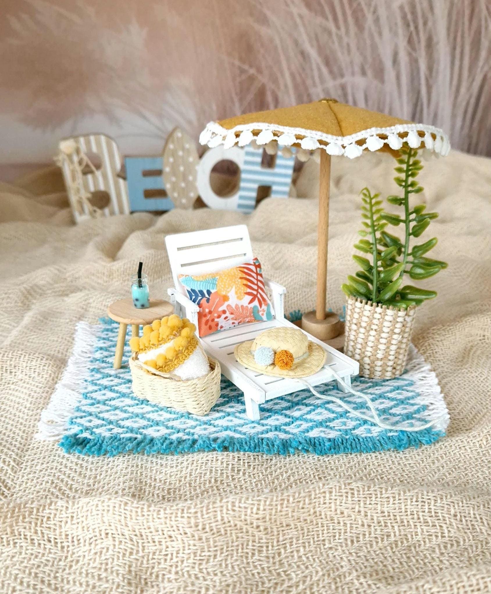 Dolhouse Furniture Set 1:12 Scale, Miniature Beach Lounge Set